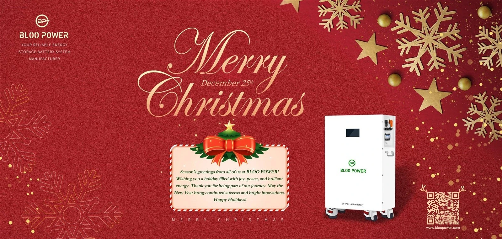 Merry christmas form BLOO POWER with energy storage battery Merry christmas form BLOO POWER with energy storage battery